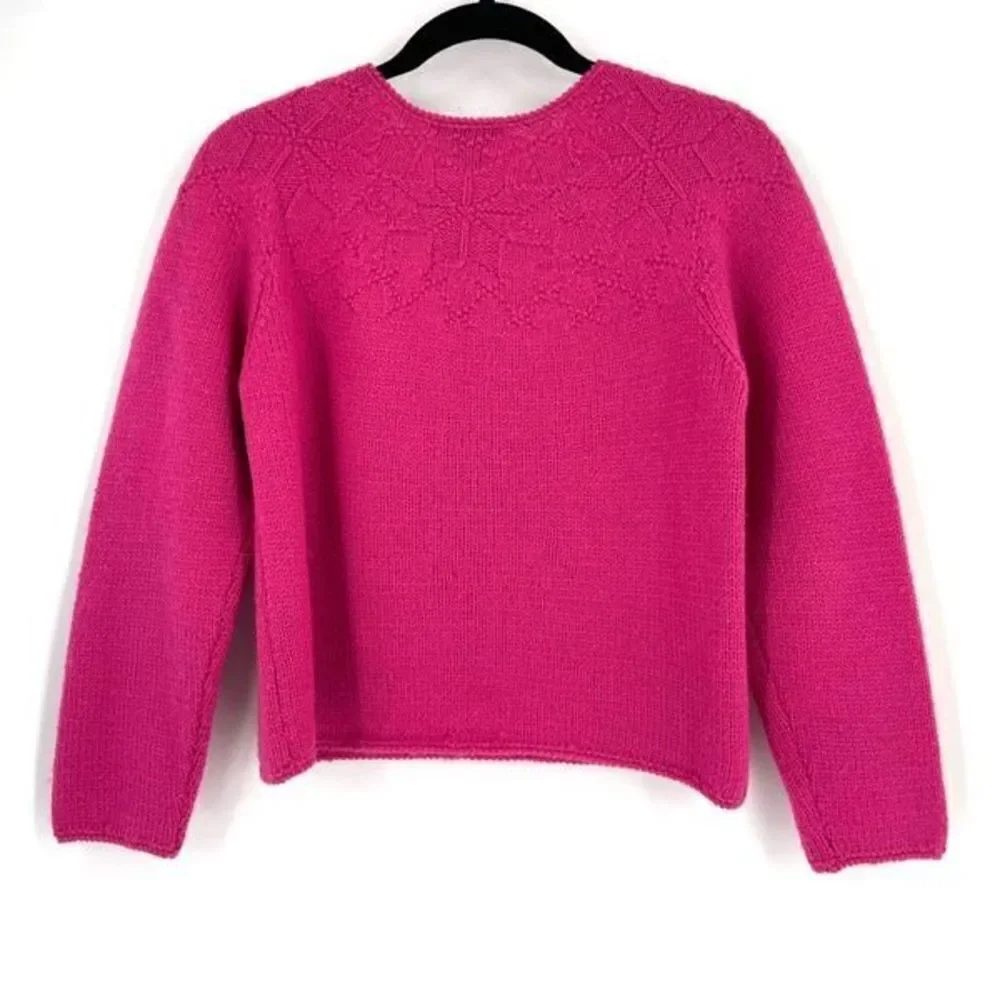 Vintage 90s J.Crew Womens Wool Crew Neck floral Pullover Sweater pink Small knit